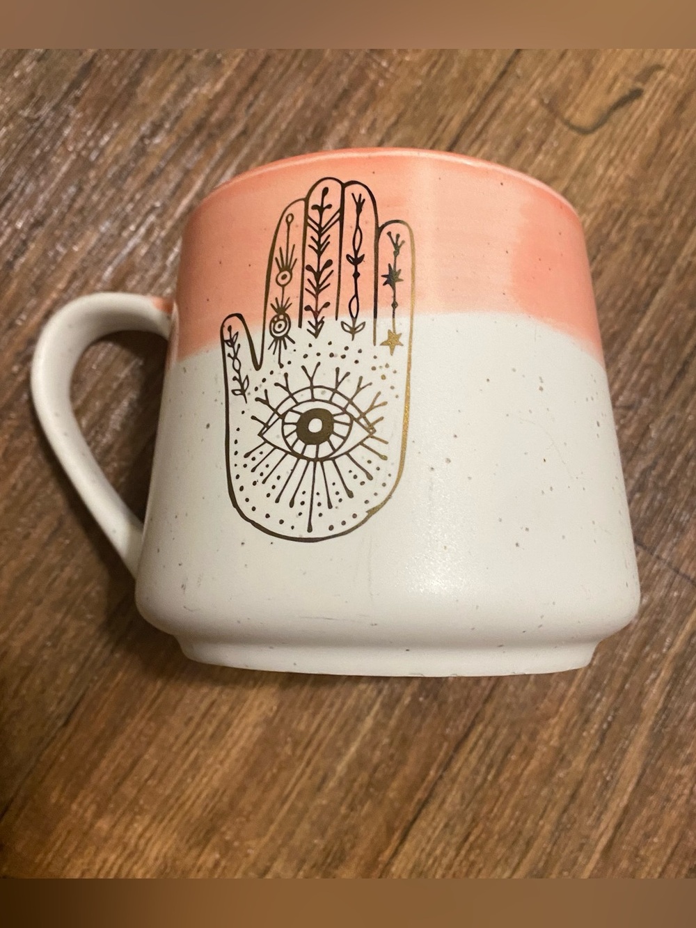 Moon Child Coffee Mug Cup Hamsa Hand Eye Pink White Ombre Celestial 4”H 14oz